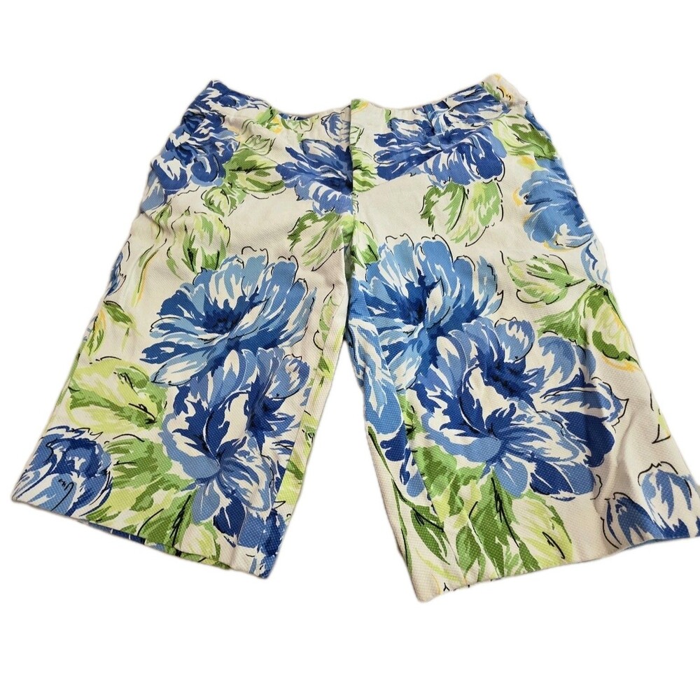For The Republic Blue Floral Bermuda Shorts Women's Size 10 Cotton Spandex